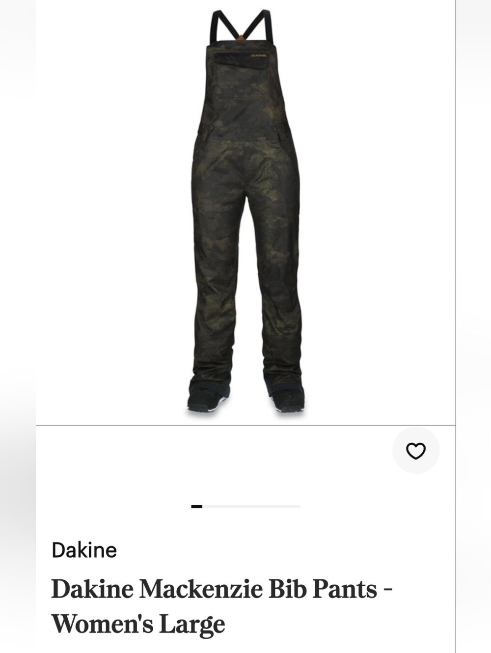 Dakine Womens Mackenzie Camo Bib Overalls - Ski Snowboard Olive Green/Black